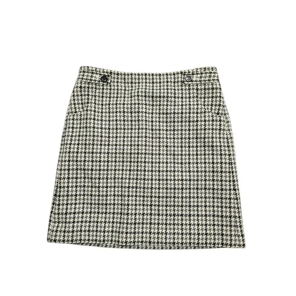 Ann Taylor LOFT Beige Houndstooth Mini Skirt Wool Zippered A Line Women Size 6